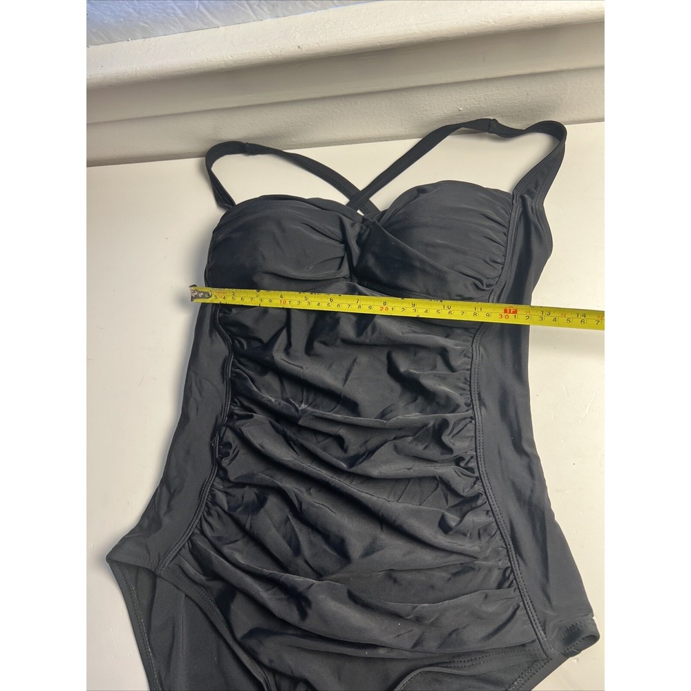 Nautica One Piece Swimsuit Sz M Black Cross Back Straps Padded Bra - Picture 3 of 7